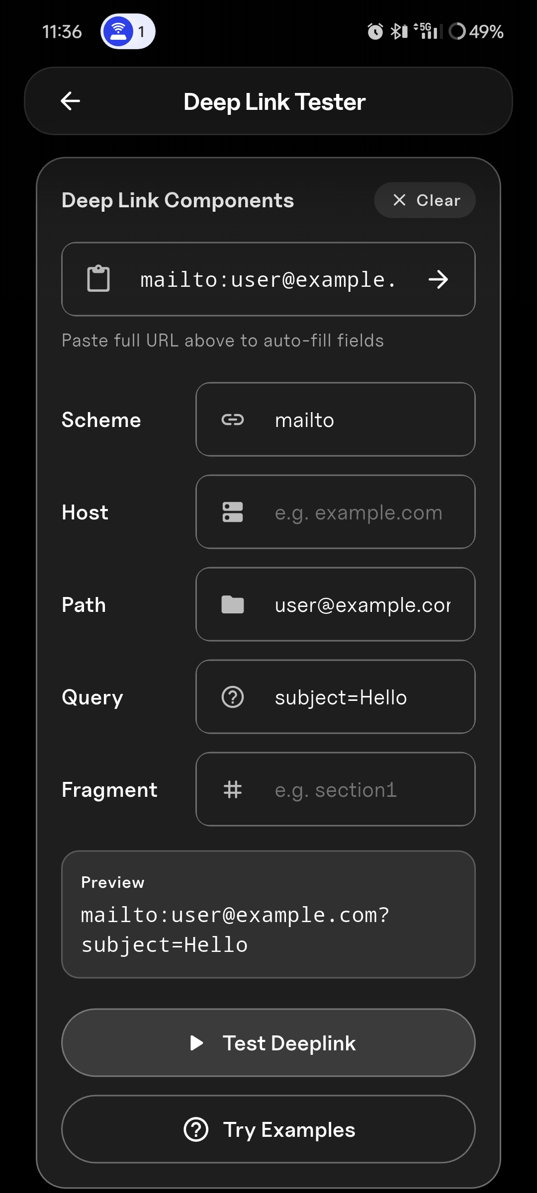DeepLink Tester dark mode
