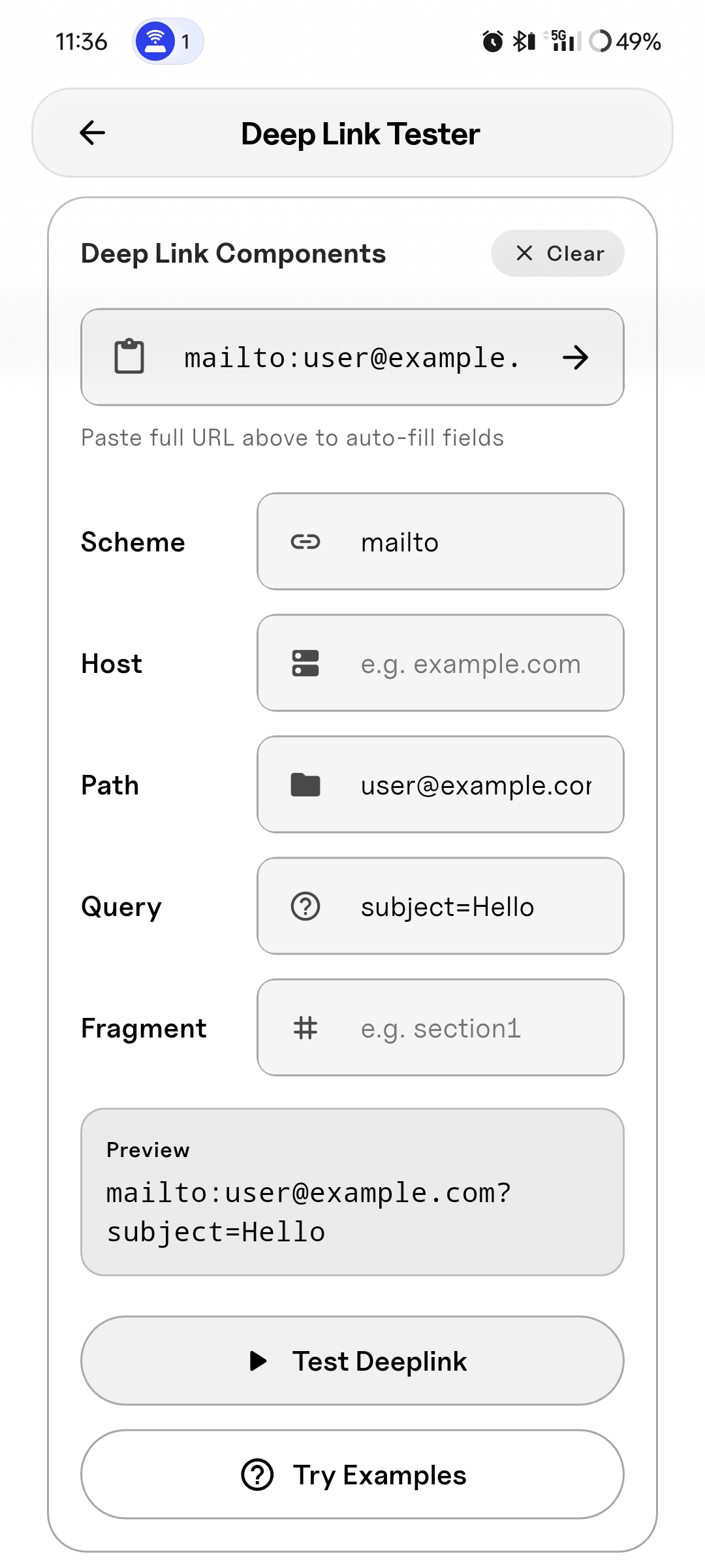 DeepLink Tester light mode