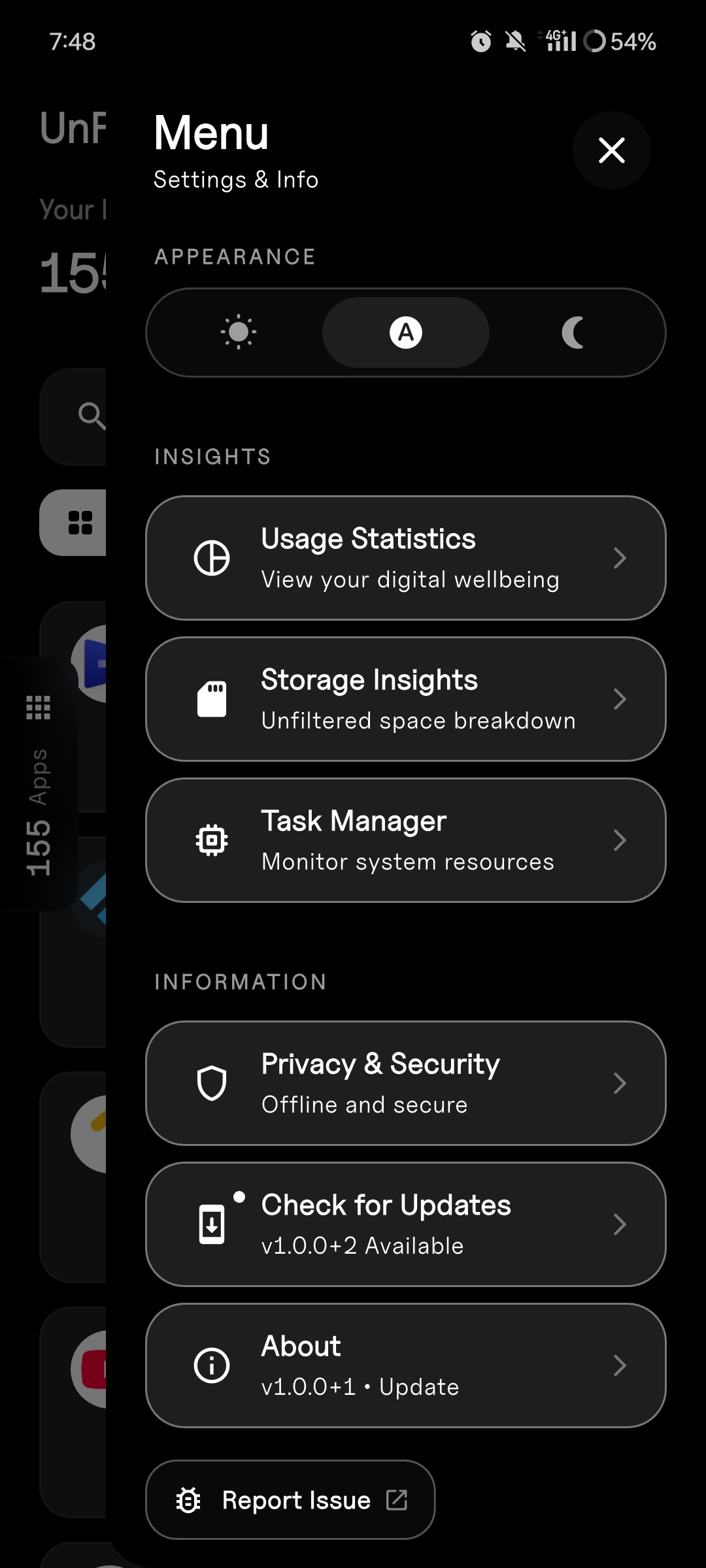 Menu dark mode